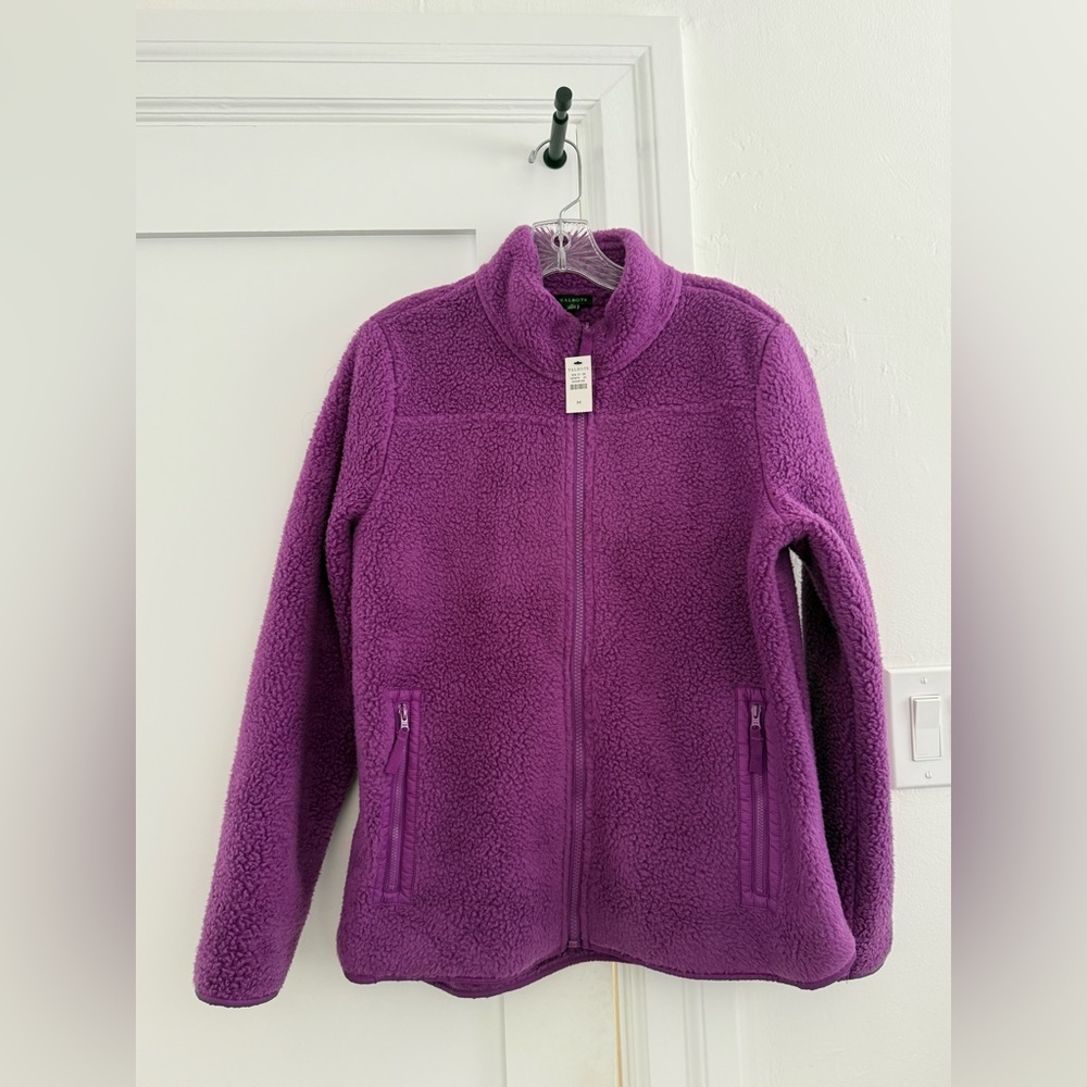 NWT Talbots bright pinkish purple high neck full-zip sherpa jacket